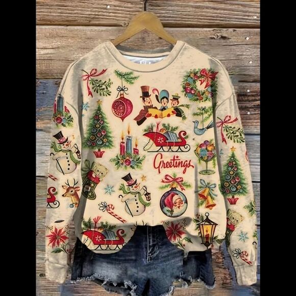 Cute Old Fashioned Design Holiday Christmas Sweater - Sz 22 - Picture 1 of 4